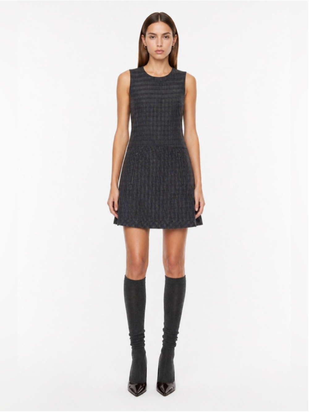 Aritzia Wilfred Plaid Mini Dress Sleeveless Tailored Zip Pocket